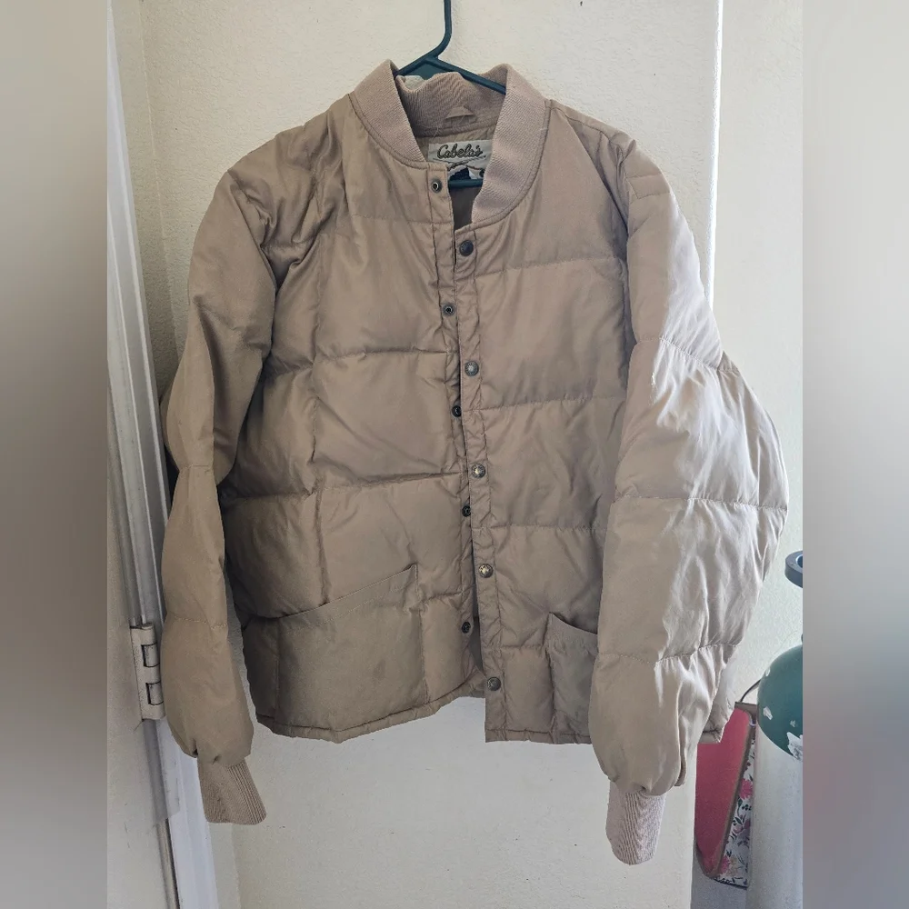 Vintage Cabela's Tan Goose Down Puffer Jacket Bomber XL - Picture 1 of 5